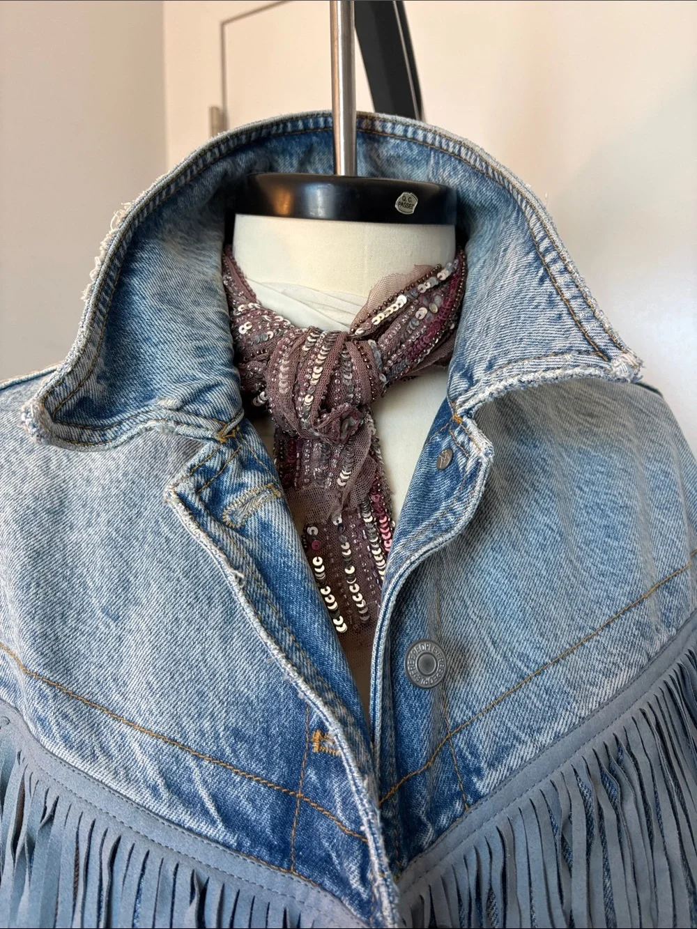 Free People Light Blue Denim Fringe Jacket - Picture 3 of 8